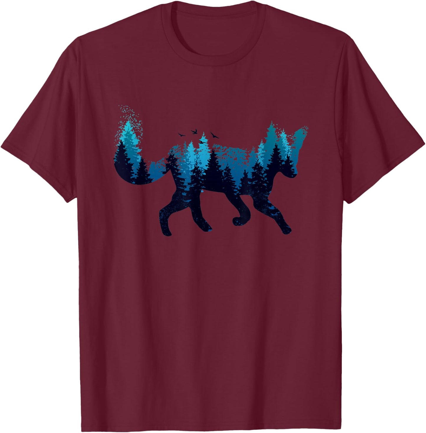 Arctic Fox Landscape Animal Trees Night Arctic Fox Lover T-Shirt - T-Shirt | Maroon