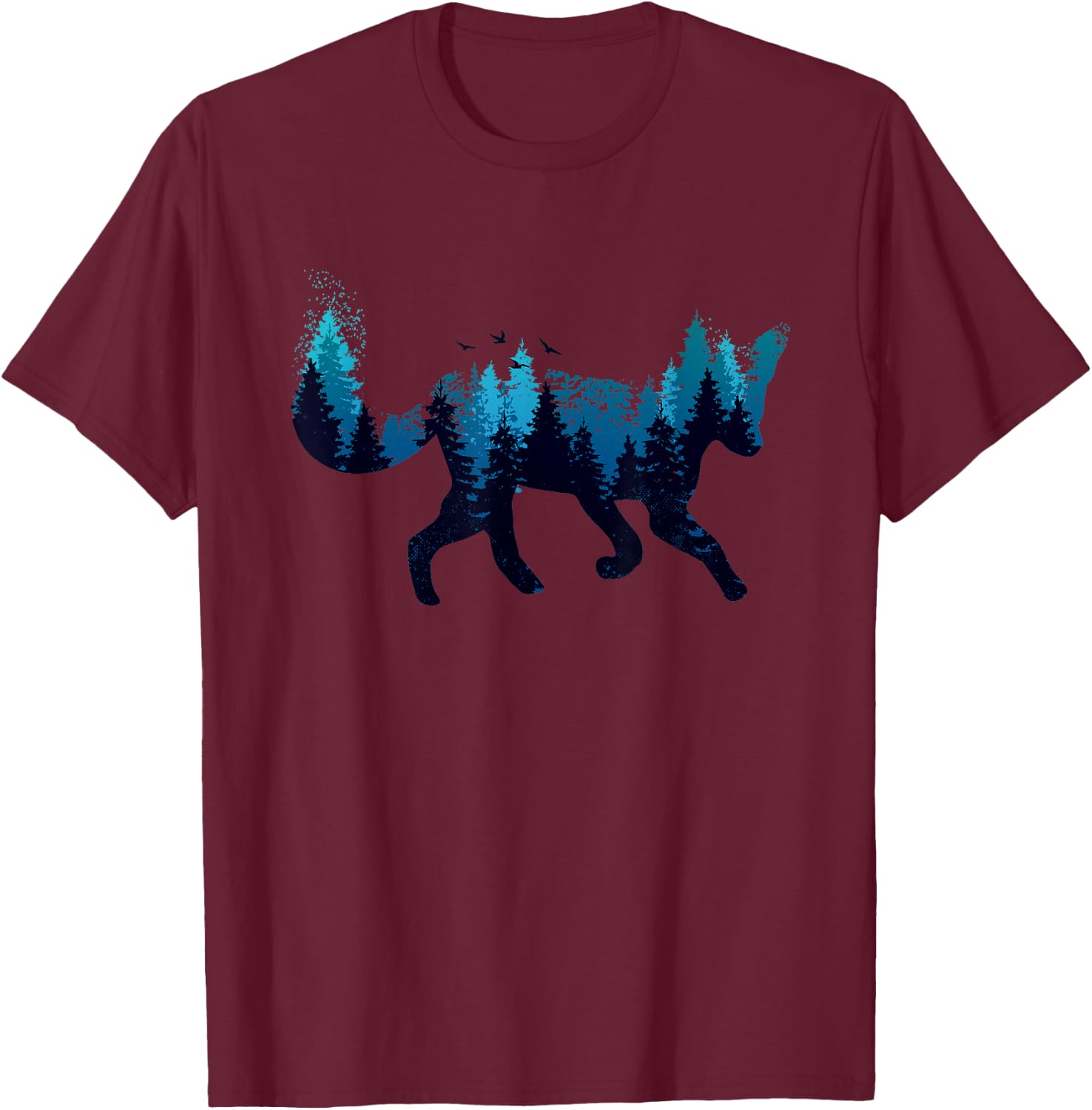 Arctic Fox Landscape Animal Trees Night Arctic Fox Lover T-Shirt - T-Shirt | Maroon