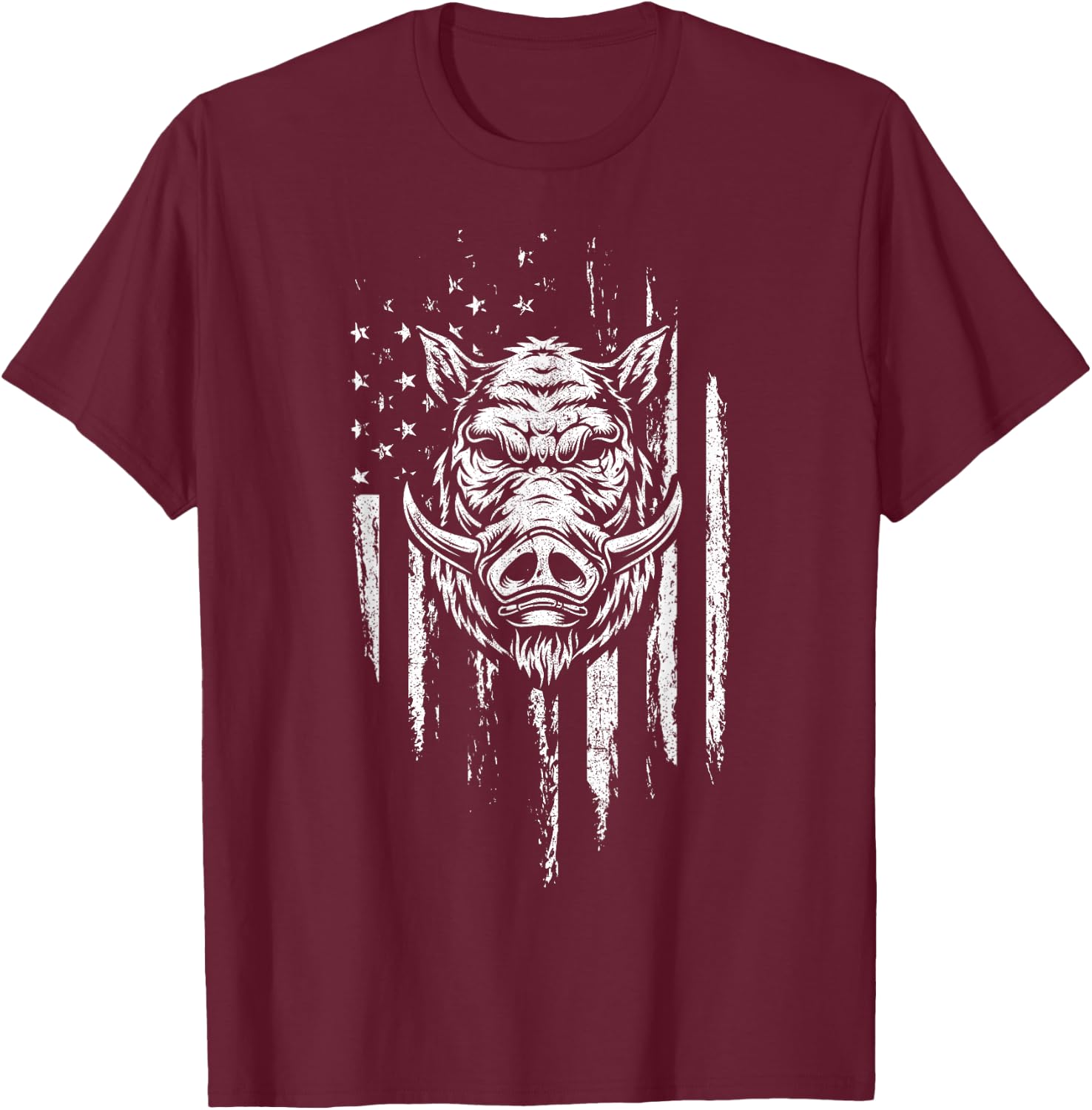 Wild Hog Hunting American Flag Pig Slayer Boar Hunter Gift Men T-Shirt - T-Shirt | Maroon