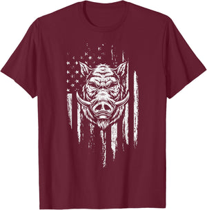Wild Hog Hunting American Flag Pig Slayer Boar Hunter Gift Men T-Shirt - T-Shirt | Maroon