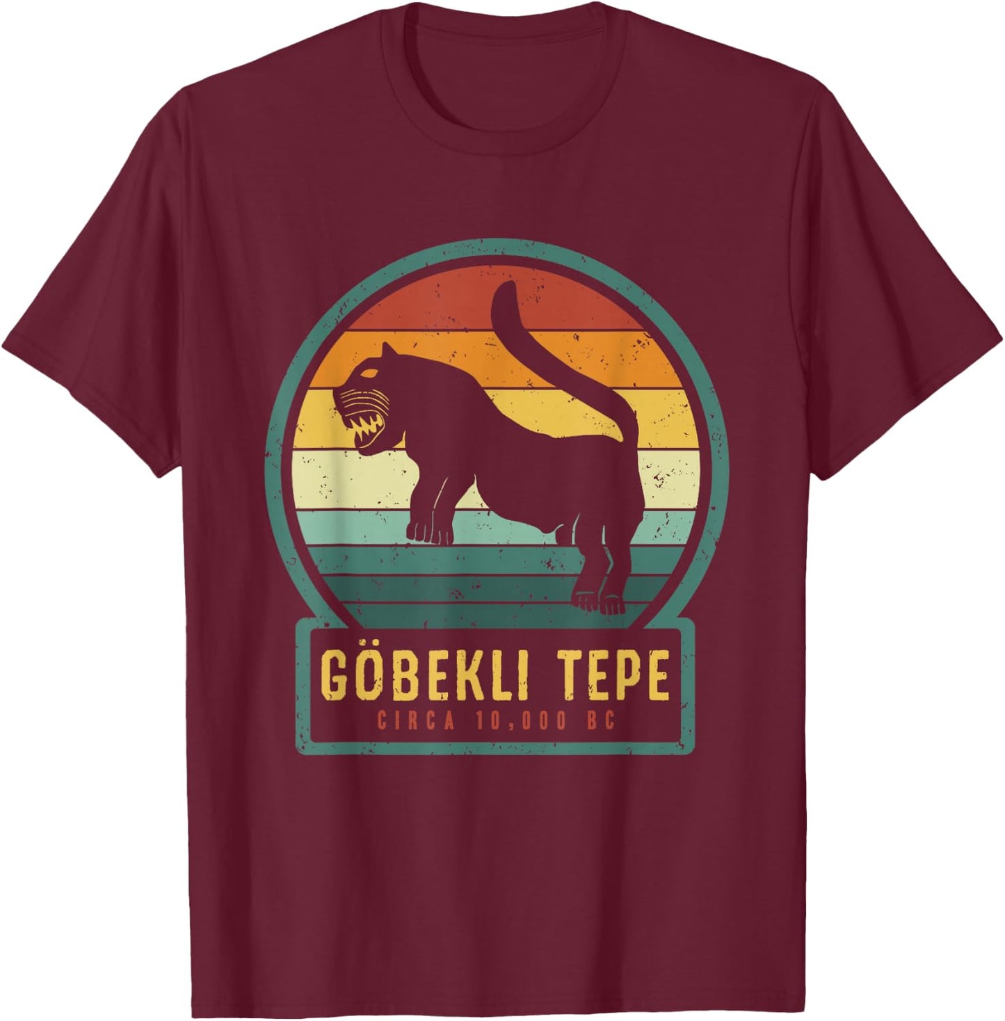 Gobekli Tepe Lion - Large Cat Ancient Megalithic Structure T-Shirt - T-Shirt | Maroon