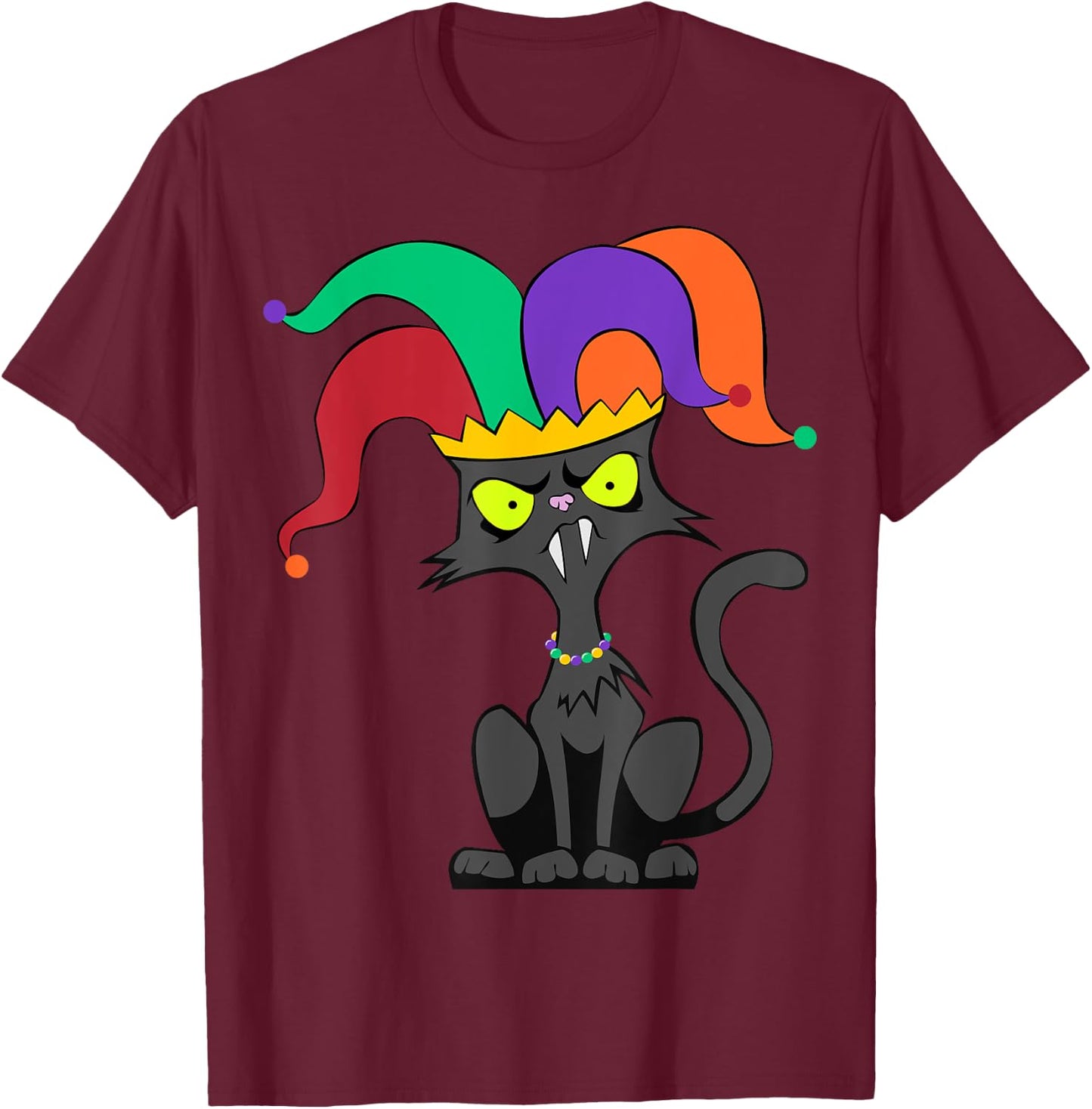 Cat Jester Hat Mardi Gras Carnival Parade Masquerade Party T-Shirt - T-Shirt | Maroon