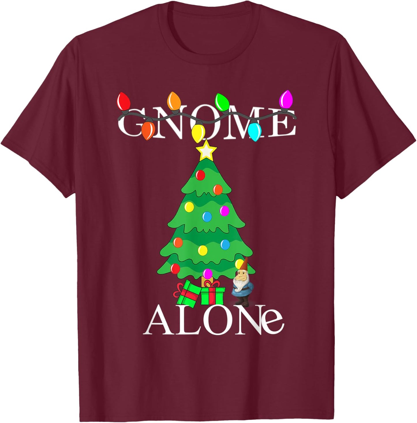 Gnome Alone Funny Christmas Parody Garden Gnome Gift T-Shirt - T-Shirt | Maroon