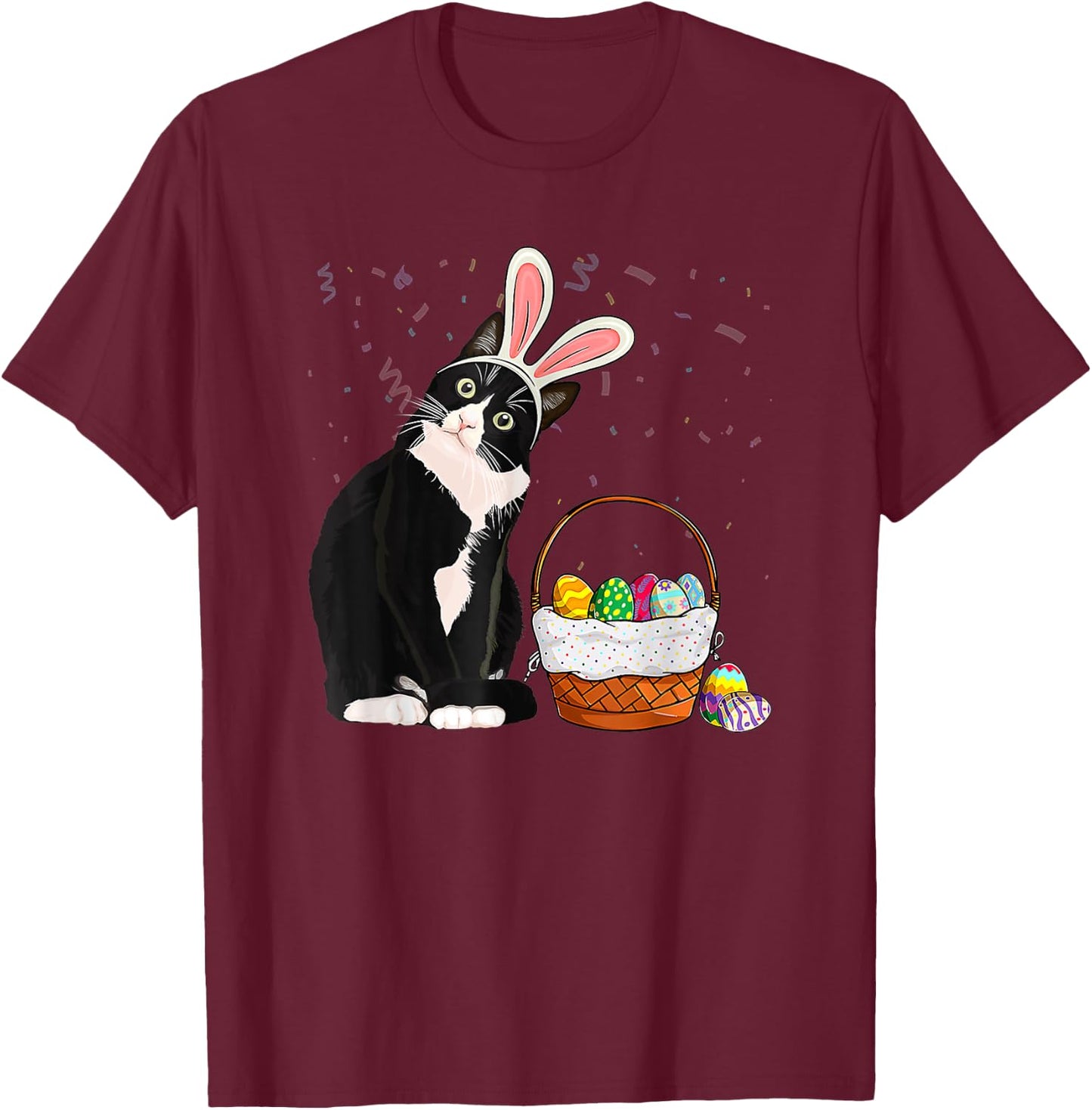 Easter Day Cat Bunny Ears Eggs Shirt Men Women Easter Rabbit T-Shirt - T-Shirt | Maroon