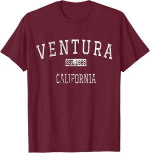 Ventura California Vintage -Adults Black Cotton T-Shirt - T-Shirt | Maroon