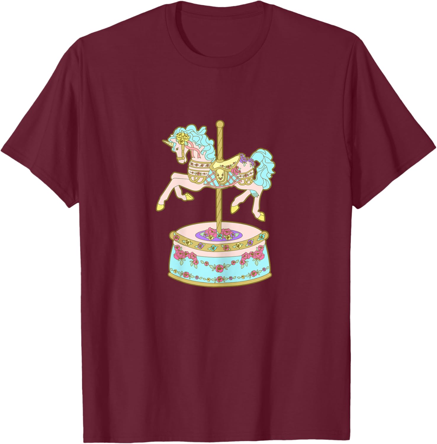 Carousel Unicorn Pink Turquoise T-Shirt - T-Shirt | Maroon
