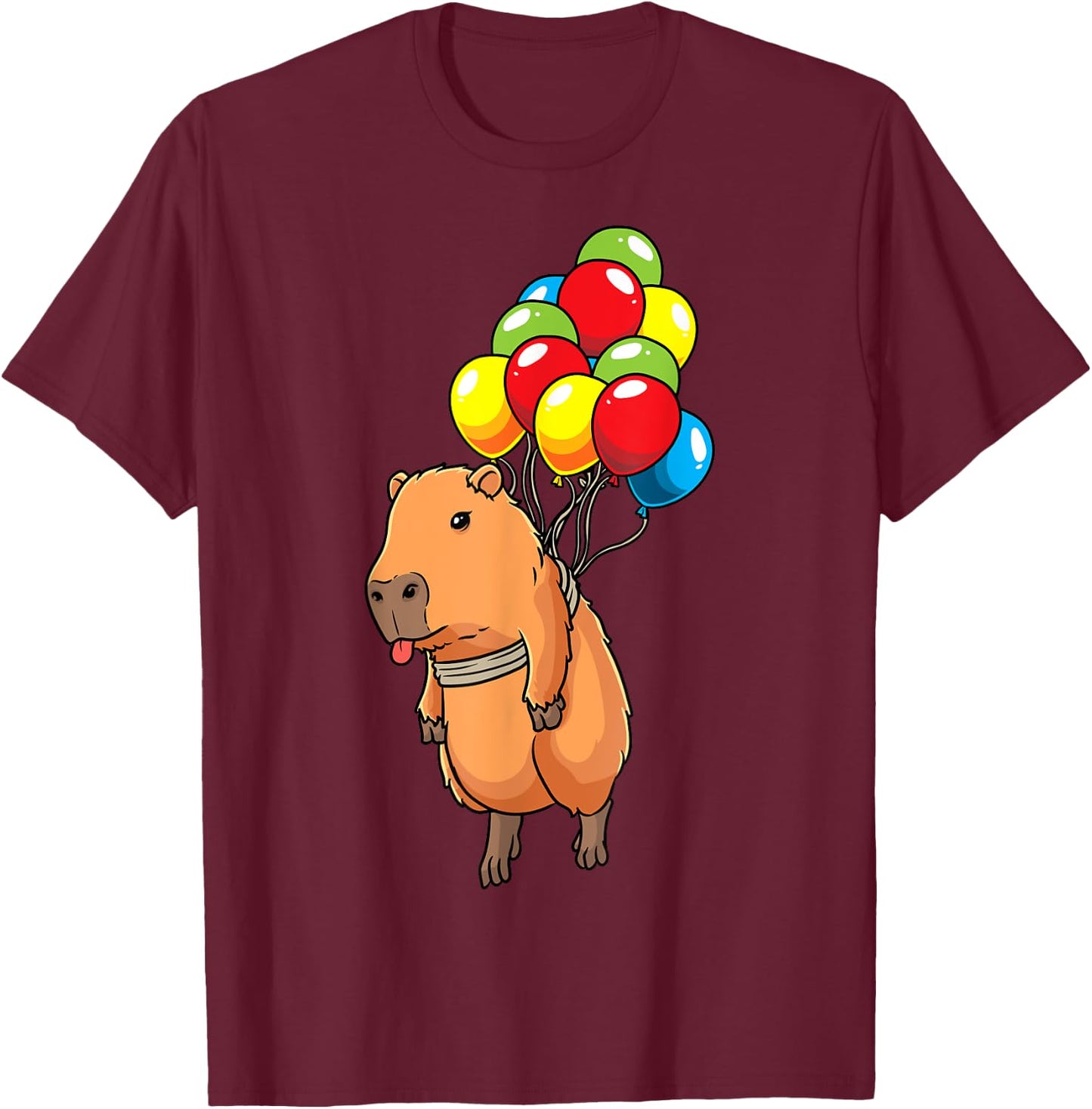 Capybara Giant Cavy Rodent With Balloons Capybara T-Shirt - T-Shirt | Maroon