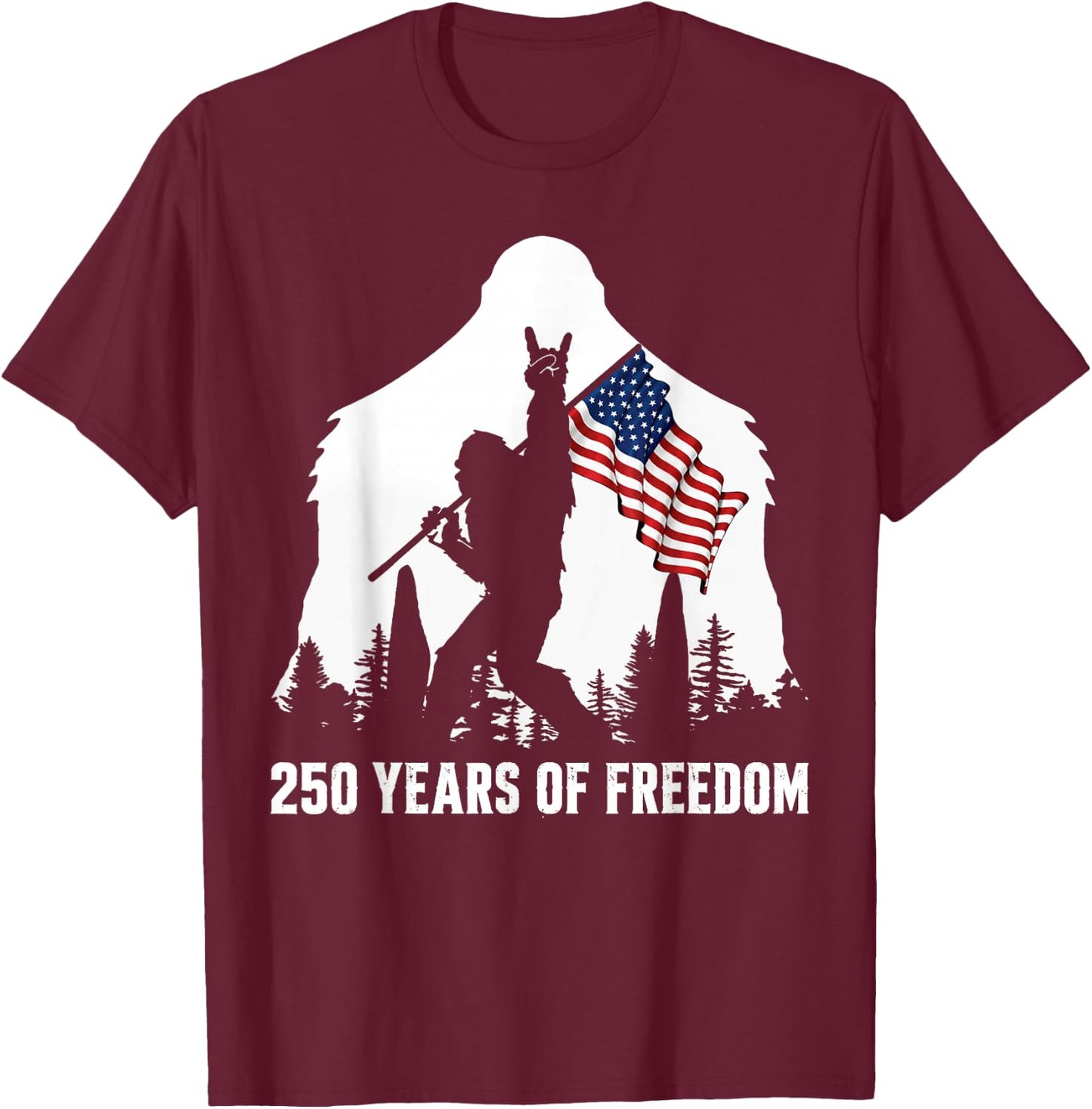 Big Foot Bigfoot Sasquatch American Flag Patriotic 4th July T-Shirt - T-Shirt | Maroon
