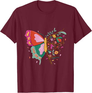 Butterfly in nature design with flowers T-Shirt - T-Shirt | Maroon