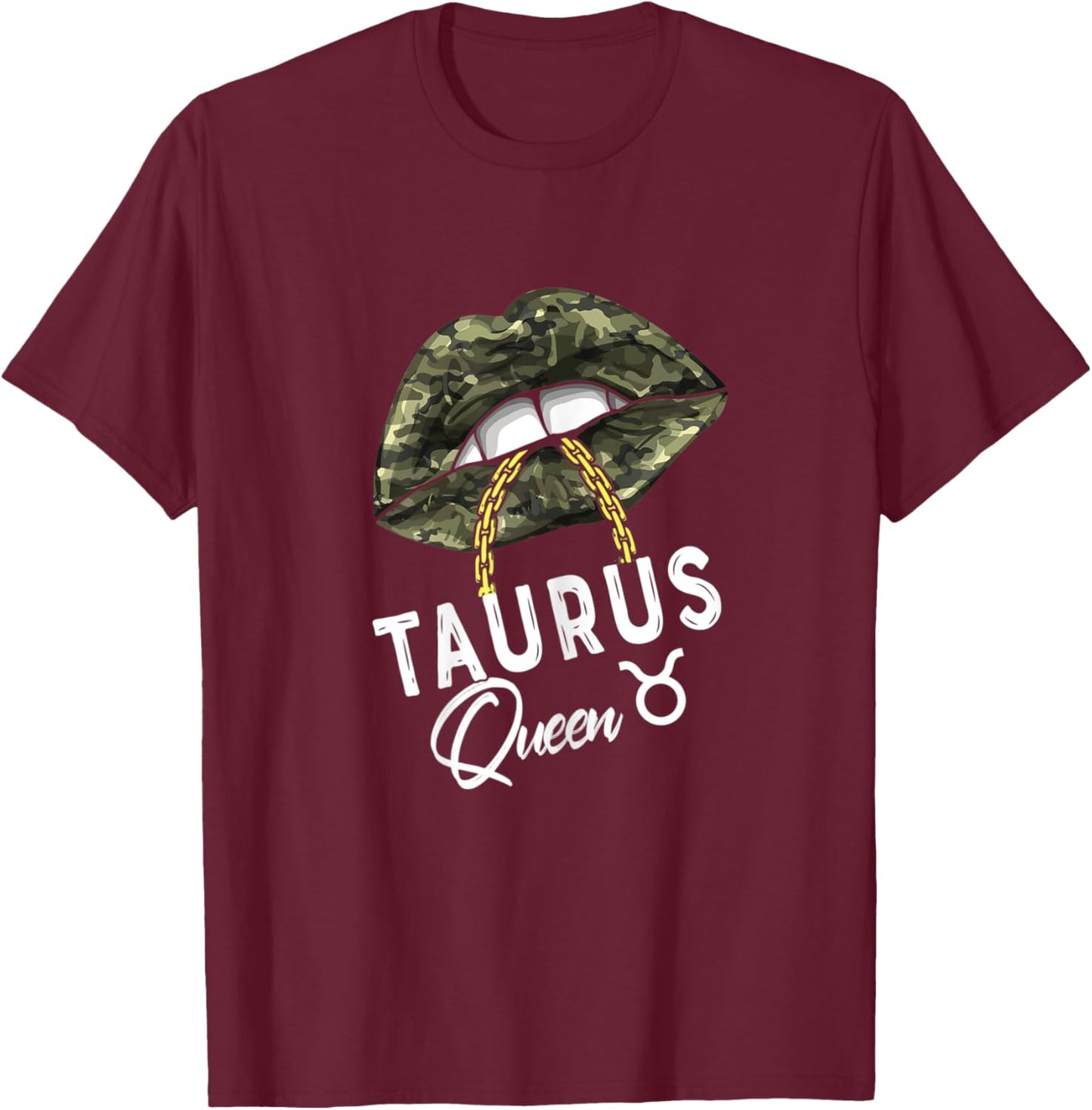 Army Taurus Queen Lips Camouflage Military Green T-Shirt - T-Shirt | Maroon