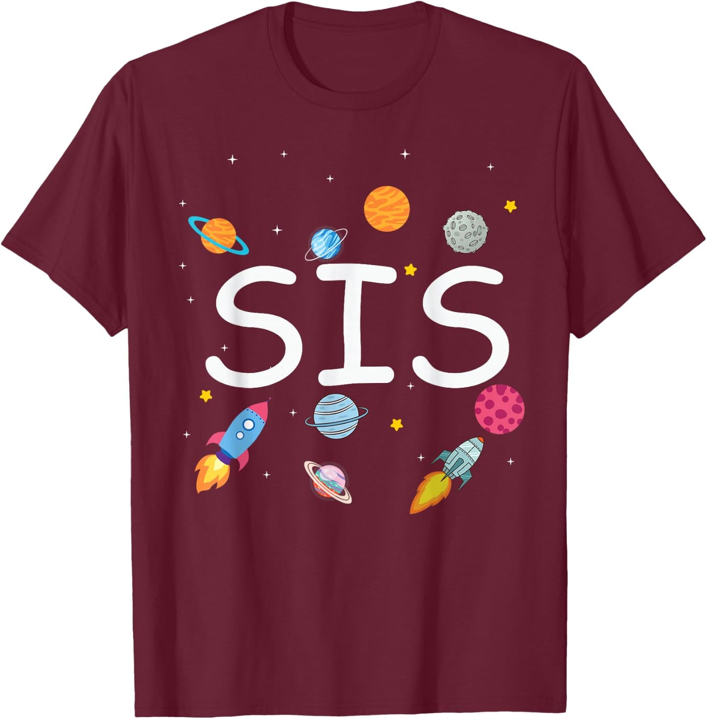 Sister Outer Space Birthday Party Family Boys Girls T-Shirt - T-Shirt | Maroon