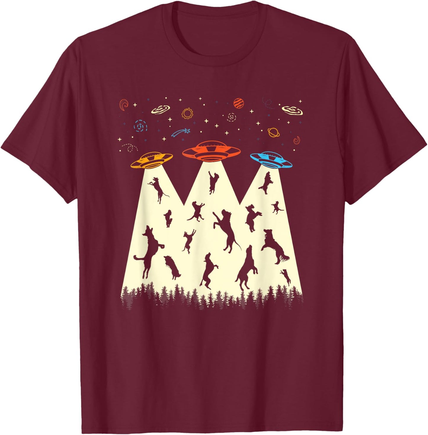 UFO Abduction Shirt Alien Dog Lover Retro Flying Saucer Women Girls Kids T-Shirt - T-Shirt | Maroon