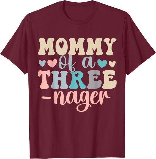 Mommy of A Threenager 3rd Birthday Matching Family Boho T-Shirt - T-Shirt | Maroon