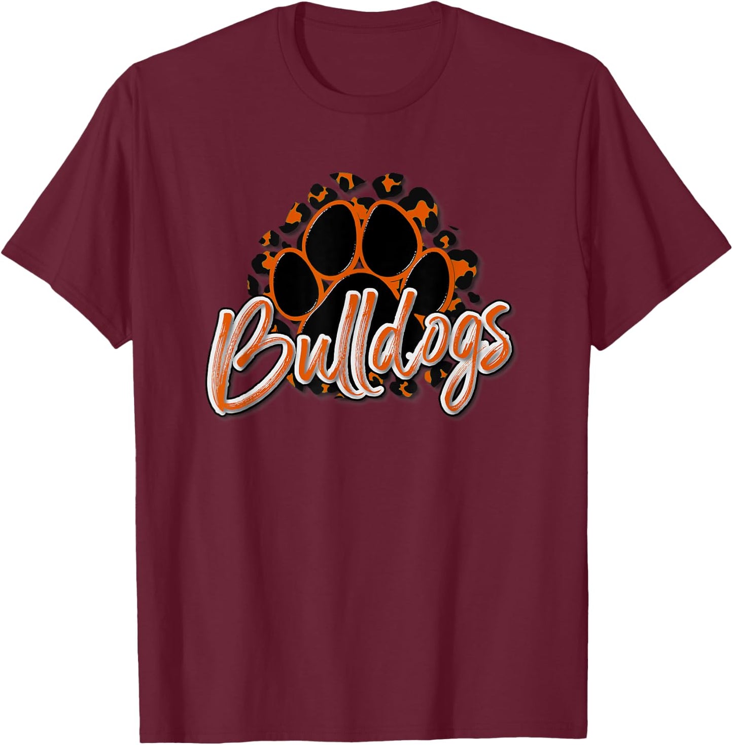 Bulldogs Orange Black Cheetah School Sports Fan Team Spirit T-Shirt - T-Shirt | Maroon
