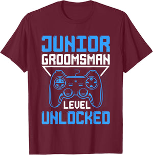 Cute Junior Groomsman Gaming Wedding Party Jr Boys Gift T-Shirt - T-Shirt | Maroon