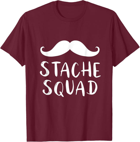Mustache Stache Squad Group Costume T-Shirt - T-Shirt | Maroon