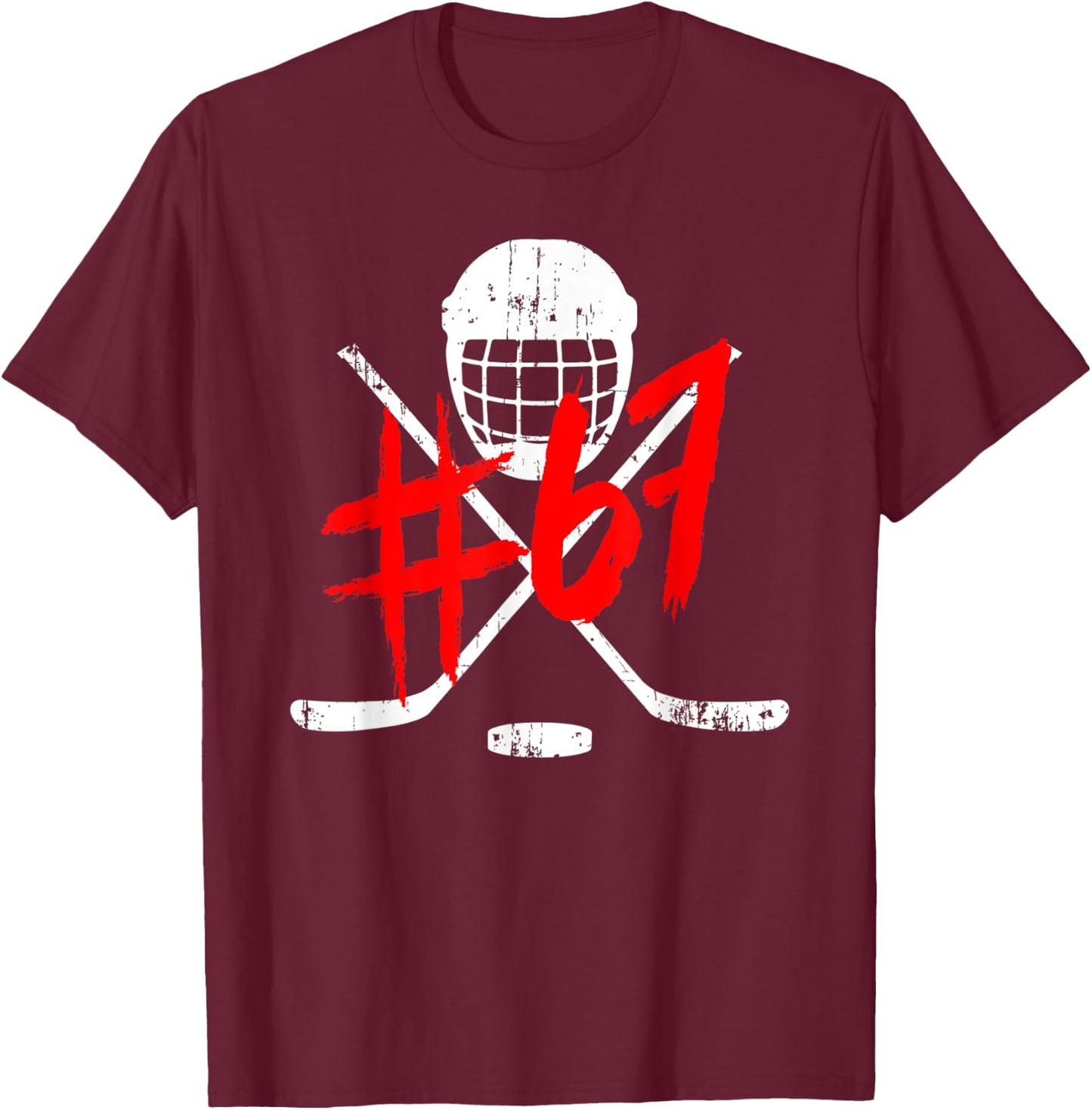 Vintage Hockey 67 Jersey Number T-Shirt - T-Shirt | Maroon