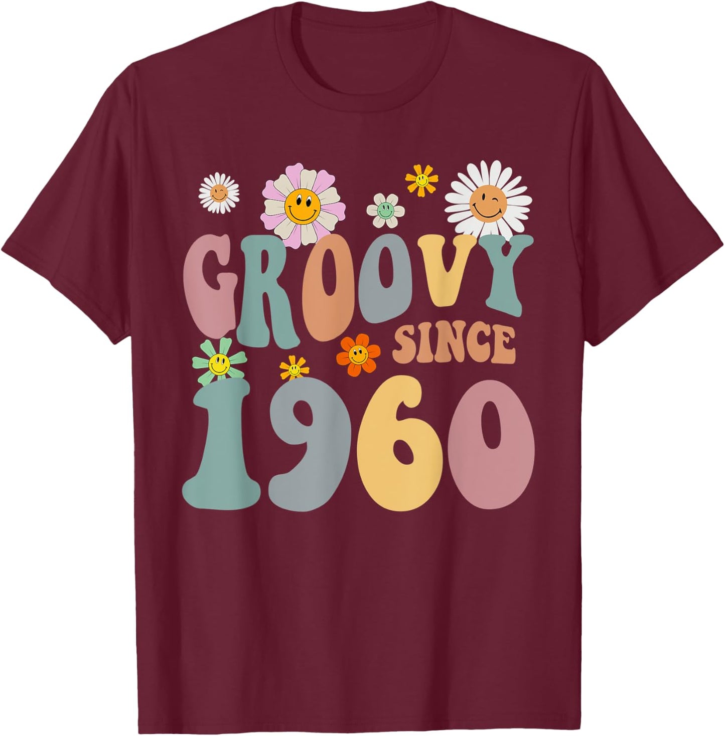 mb Groovy Since 1960 Retro Hippie Flower 62nd Birthday T-Shirt - T-Shirt | Maroon