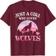 Just A Girl Who Loves Wolves Wildlife Animal Girl Wolf T-Shirt - T-Shirt | Maroon