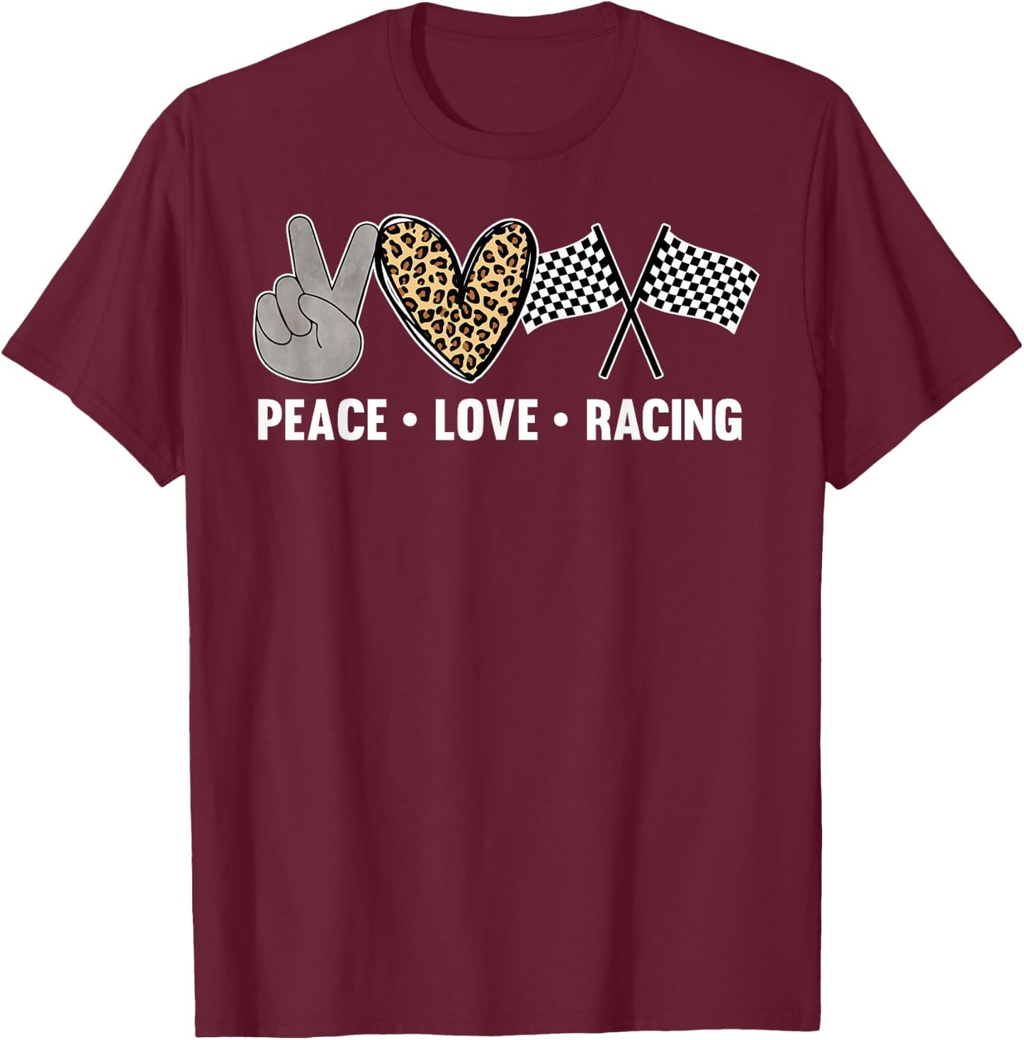 Women's Racing Design Kids Girls Peace Love Racing Race Flag T-Shirt - T-Shirt | Maroon