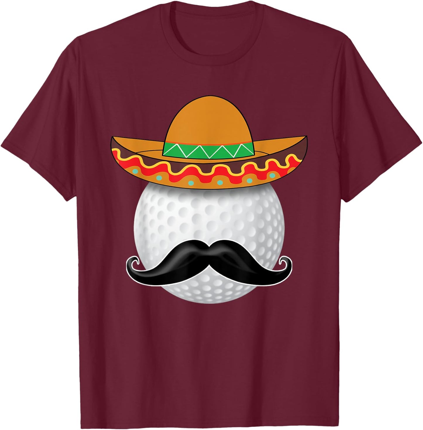 Funny Golf Ball Mustache Mexican Sports Mexico Party Shirt T-Shirt - T-Shirt | Maroon