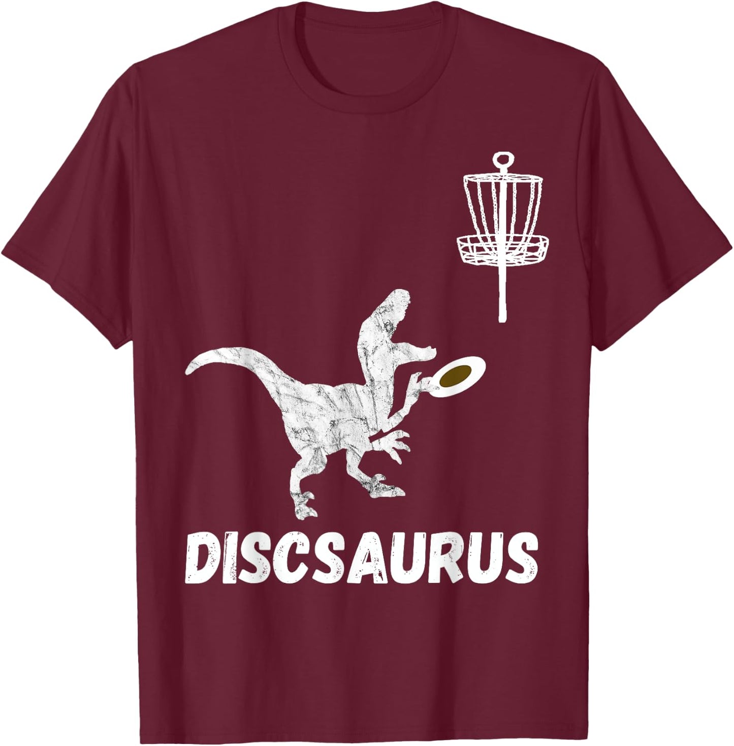 Disc Golf Dinosaur Frolfing T-Rex Dino Funny Disc Golfing T-Shirt - T-Shirt | Maroon