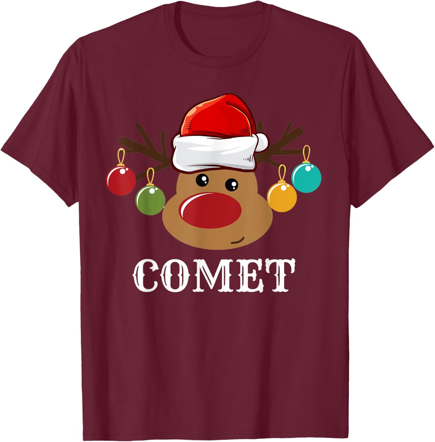 Santa Reindeer Comet Xmas Group Costume T-Shirt - T-Shirt | Maroon