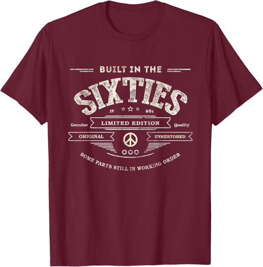 Vintage BUILT IN THE SIXTIES Funny 1965 Original Unrestored T-Shirt - T-Shirt | Maroon