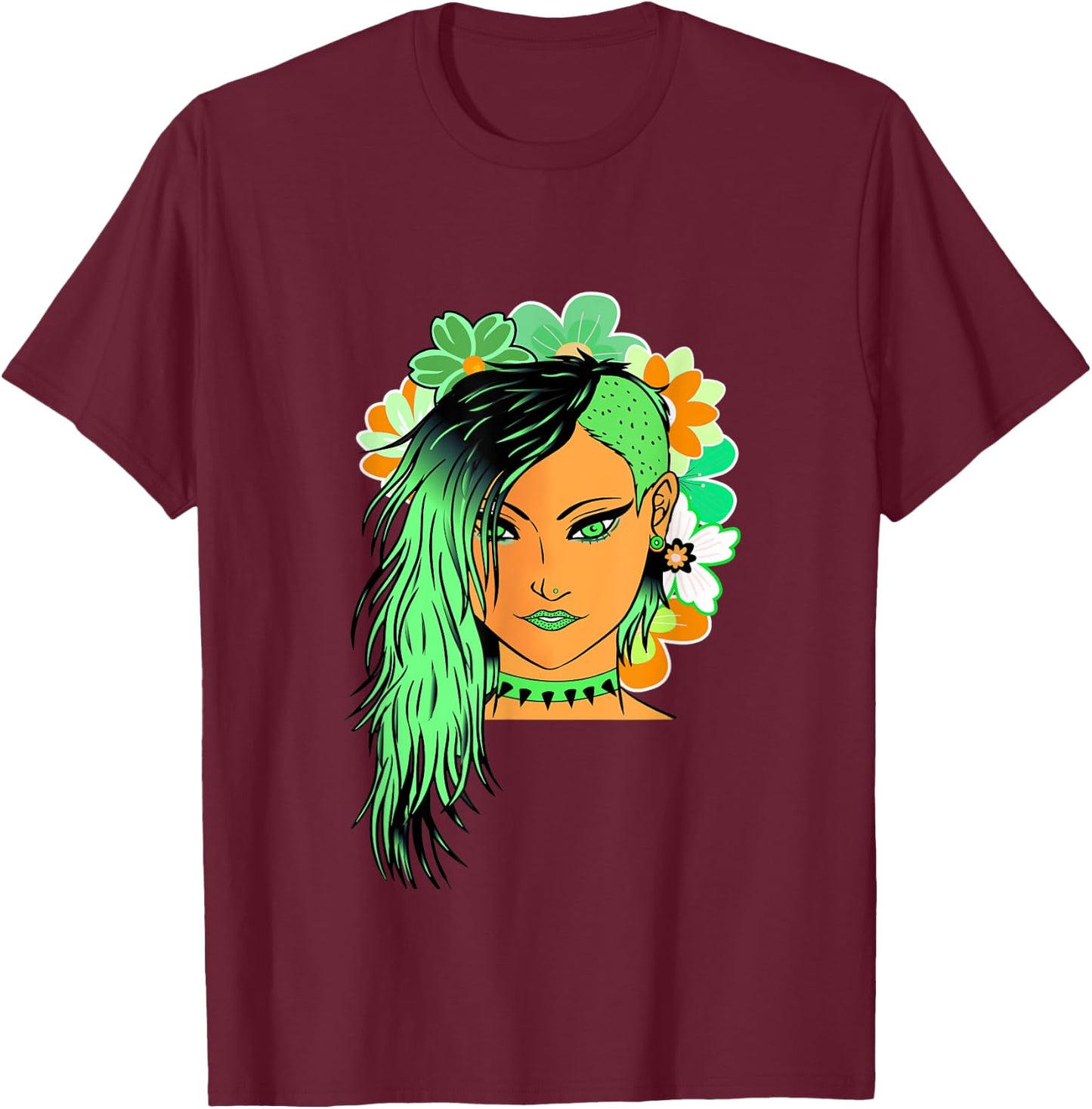 Kawaii Anime fairy floral emo goth teen girl lime green T-Shirt - T-Shirt | Maroon