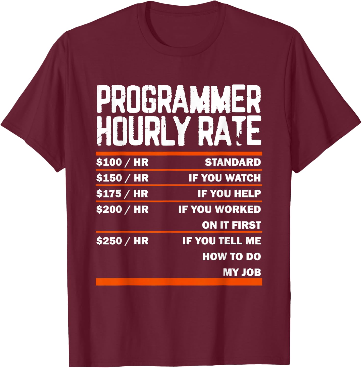 Programming Coding Programmer Hourly Rate Coder T-Shirt - T-Shirt | Maroon