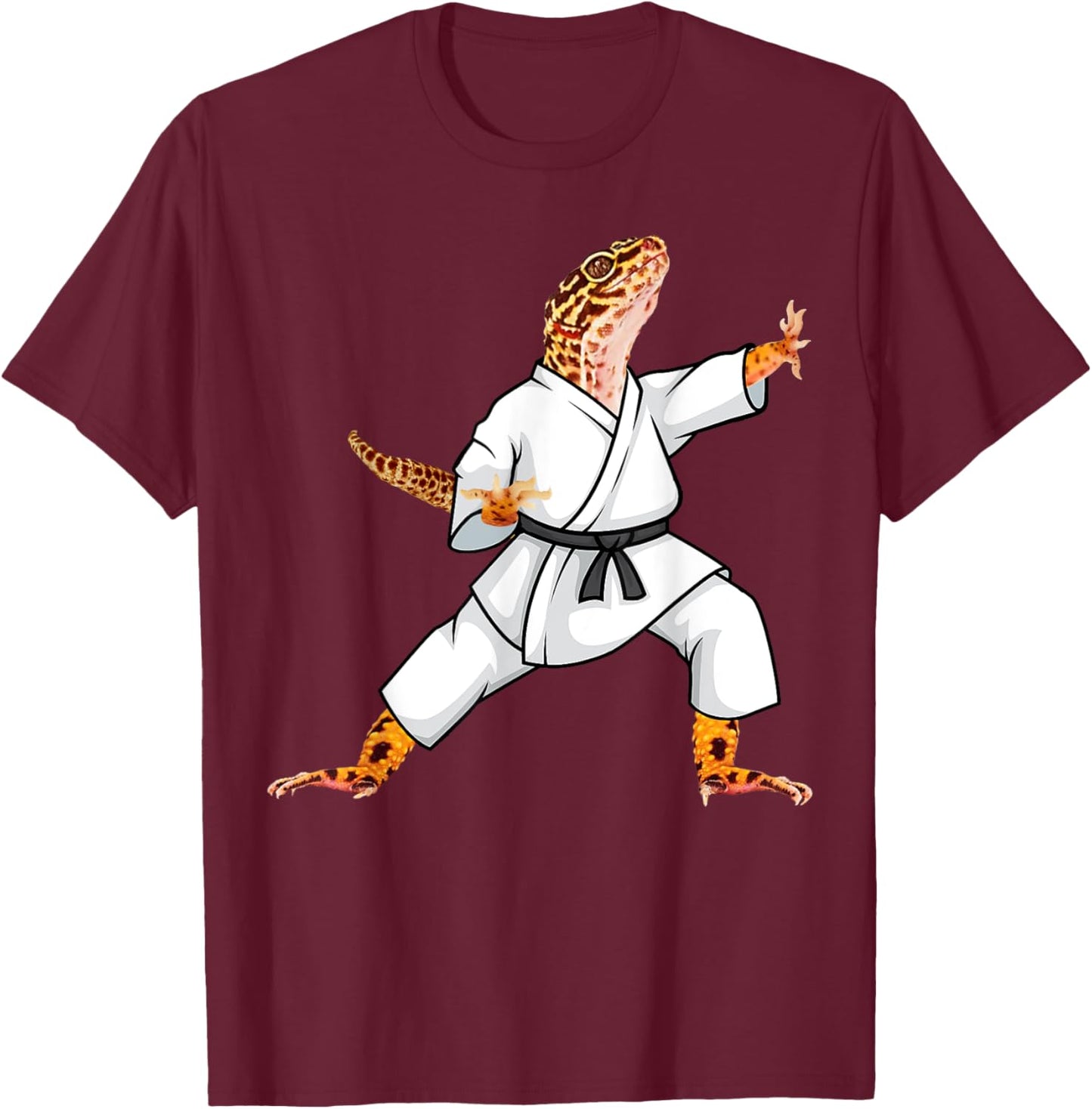 Funny Common leopard gecko doing Karate Samurai Ninja lizard T-Shirt - T-Shirt | Maroon