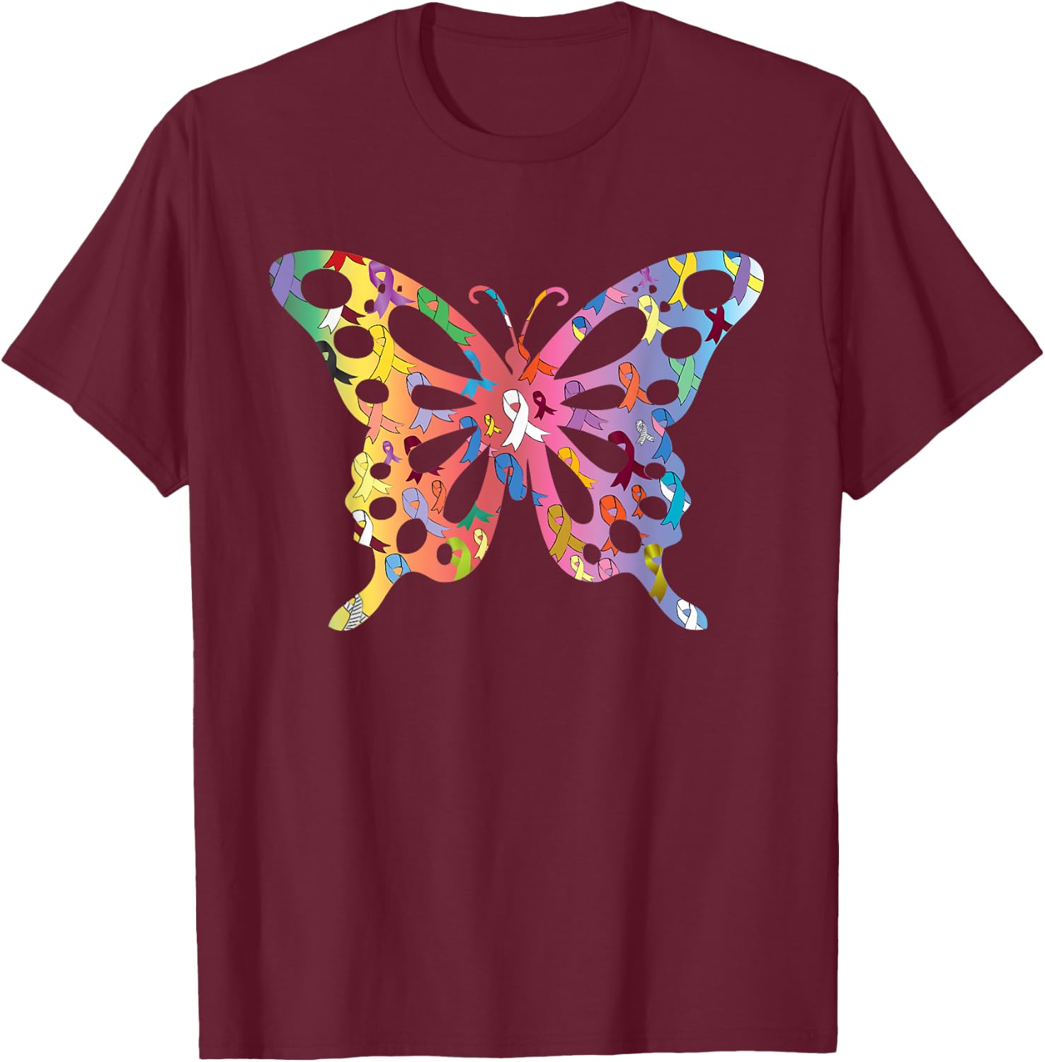 All Cancer Matters Awareness Butterfly All Ribbons T-Shirt - T-Shirt | Maroon