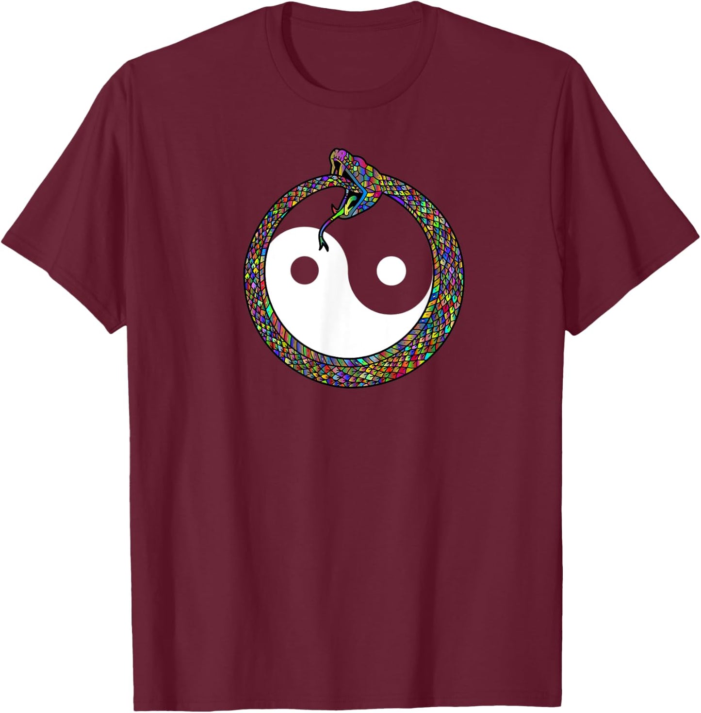 Ouroboros Yin Yang Rainbow Snake Feng Shui Ying Yang Taoism T-Shirt - T-Shirt | Maroon