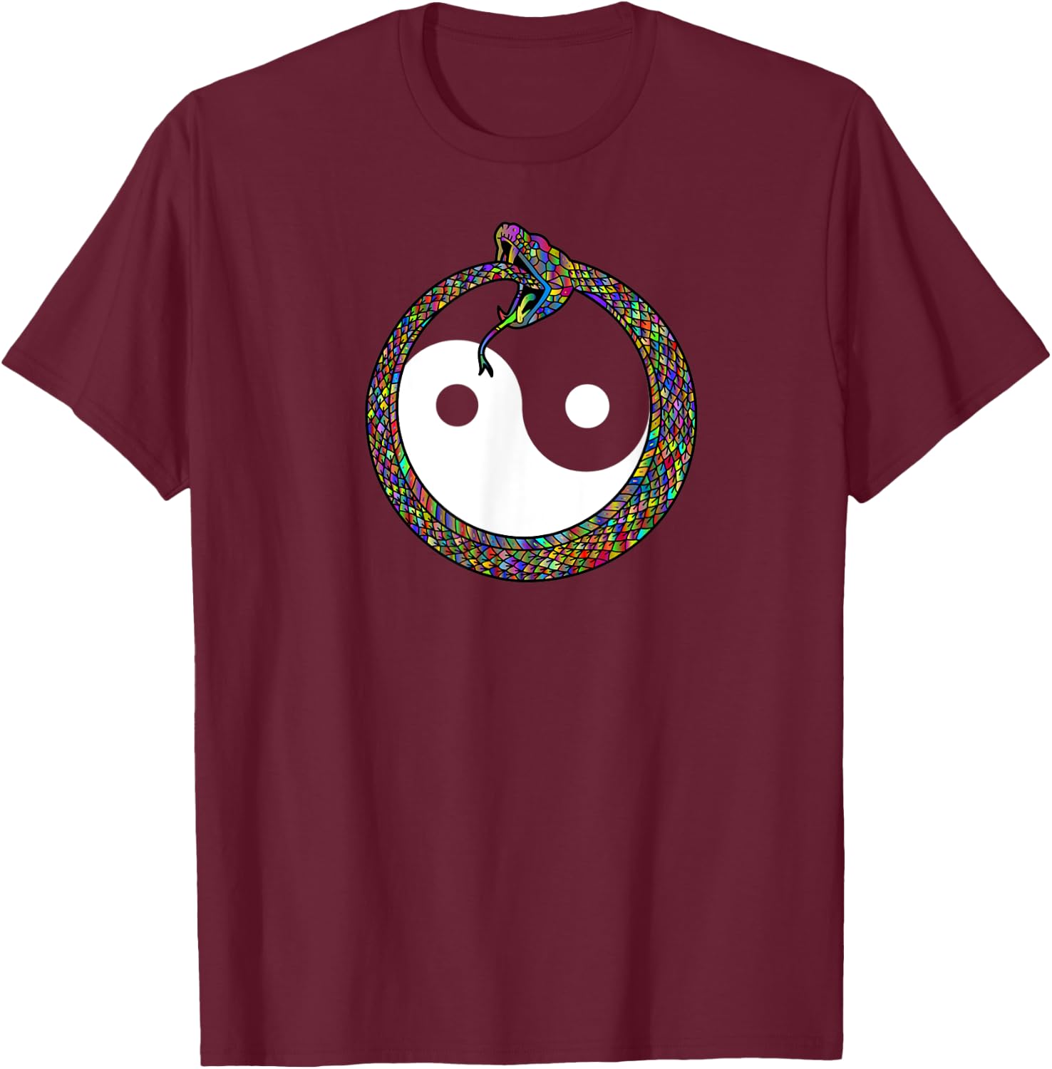 Ouroboros Yin Yang Rainbow Snake Feng Shui Ying Yang Taoism T-Shirt - T-Shirt | Maroon