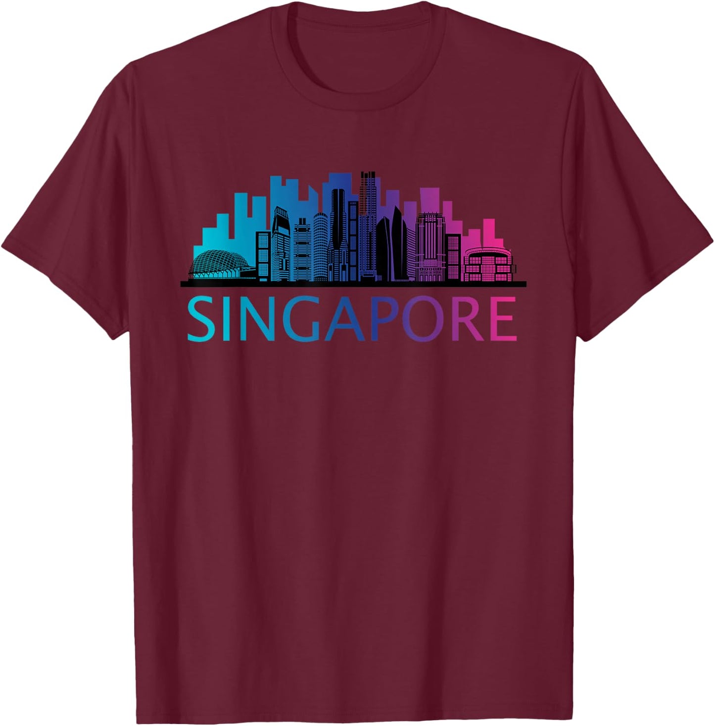 Singapore Outfit Singapore Travel -Adults Black Small Classic Fit Modern Graphic Sports Short Sleeve T-Shirt - T-Shirt | Maroon