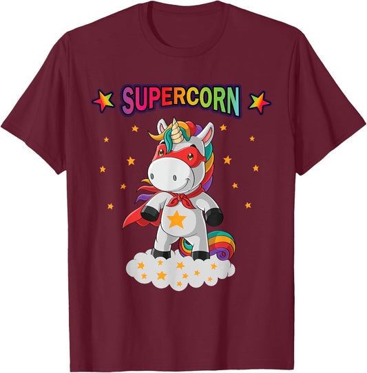 Unicorn Superhero Supercorn Hero Boys Girls Gift T-Shirt - T-Shirt | Maroon