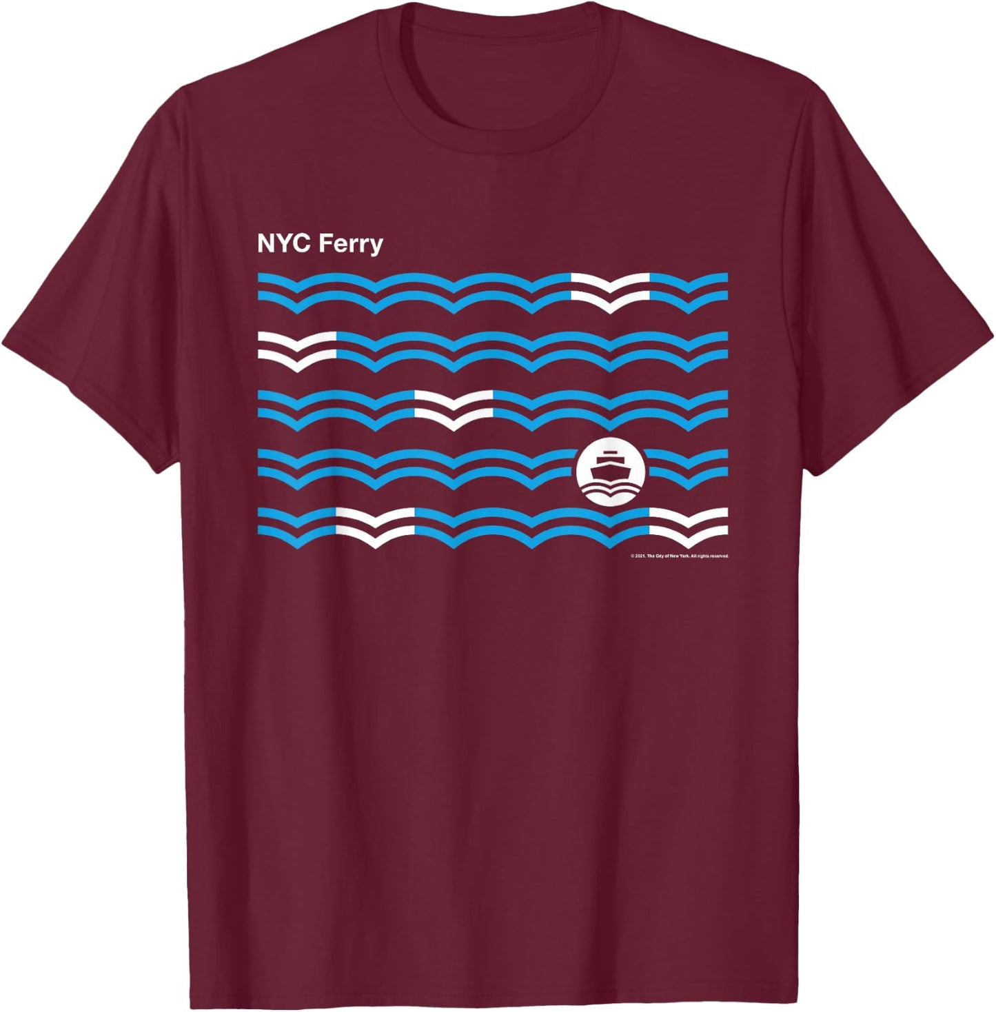 New York City NYC Ferry Waves T-Shirt - T-Shirt | Maroon