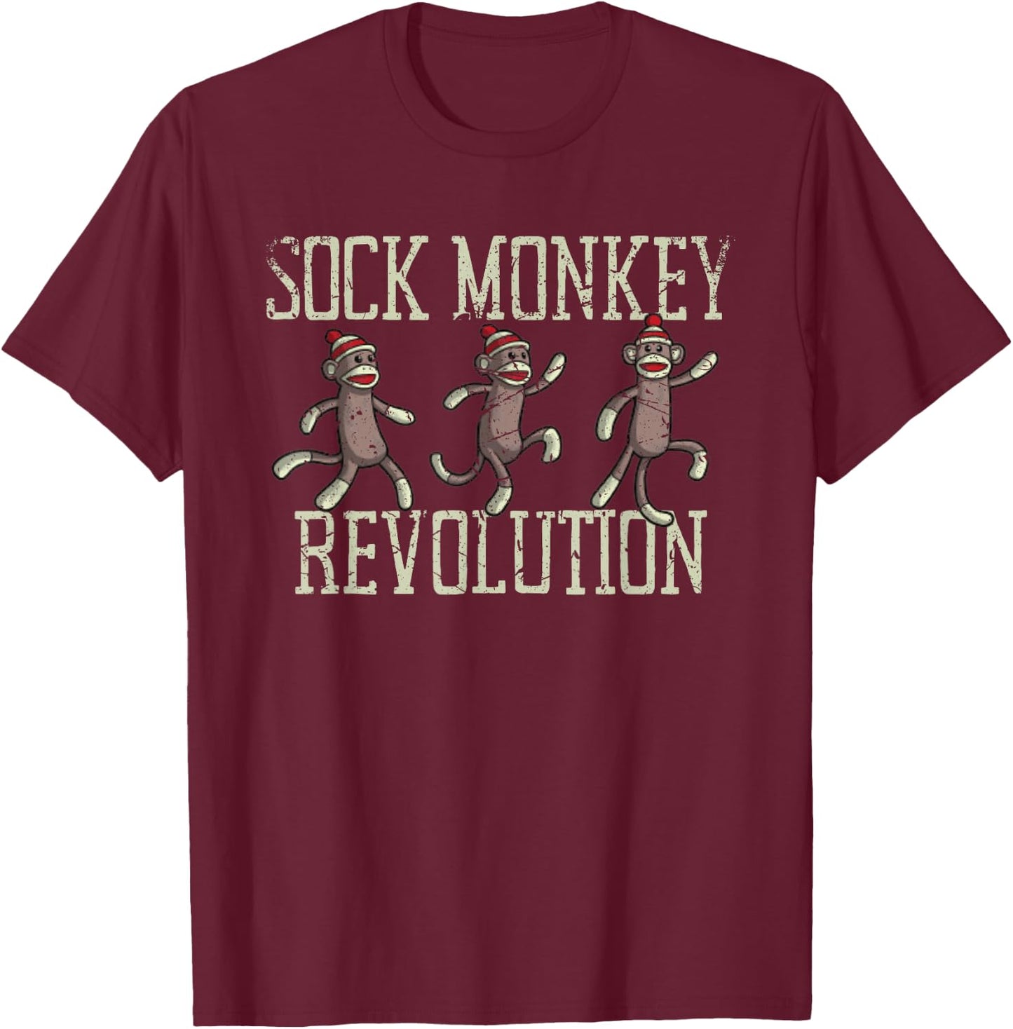 Sock Monkey Revolution Vintage Distressed T-Shirt - T-Shirt | Maroon