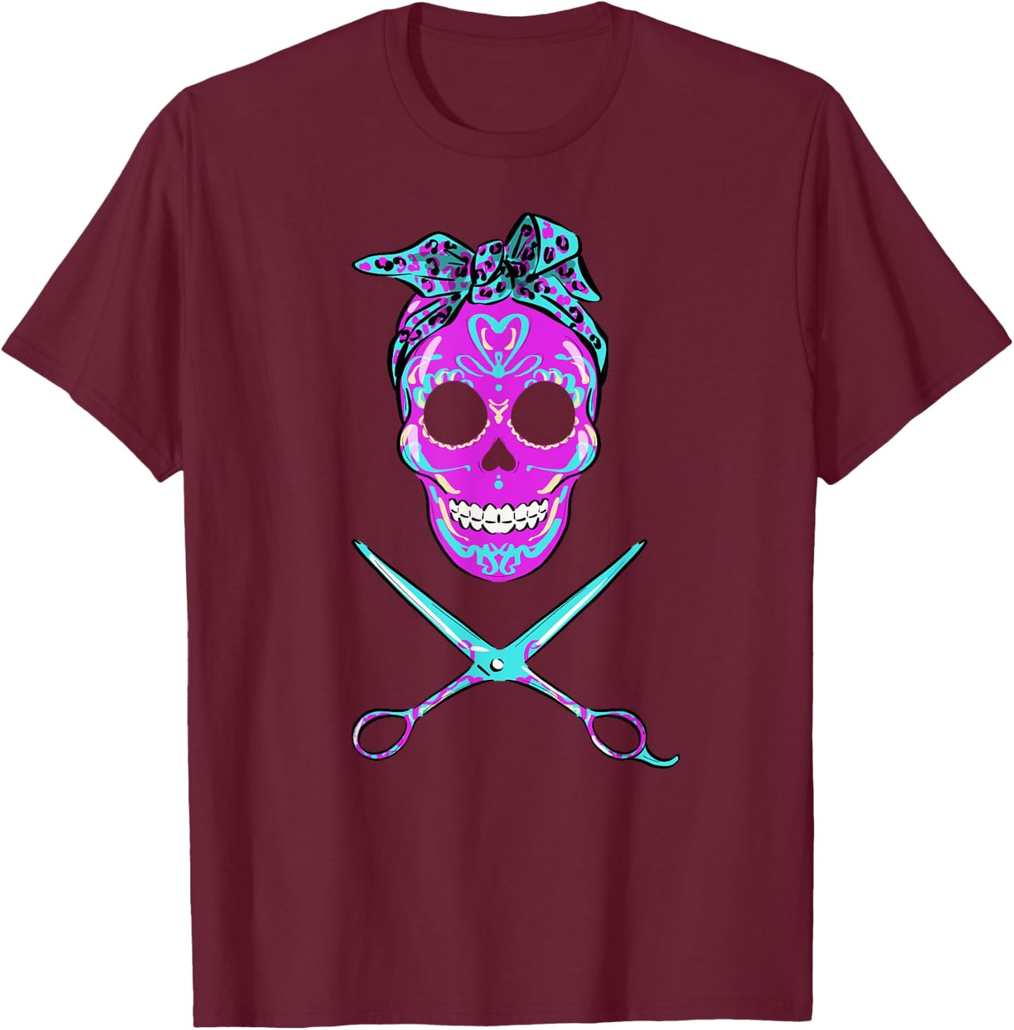 Vintage Sugar Skull Hair Stylist Funny hairstylist T-Shirt - T-Shirt | Maroon