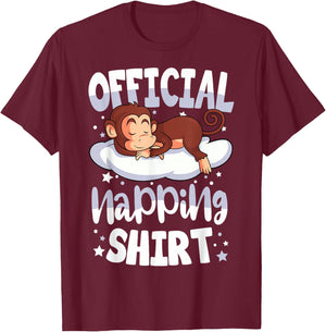 Sleeping Monkey Official Napping T-Shirt - T-Shirt | Maroon