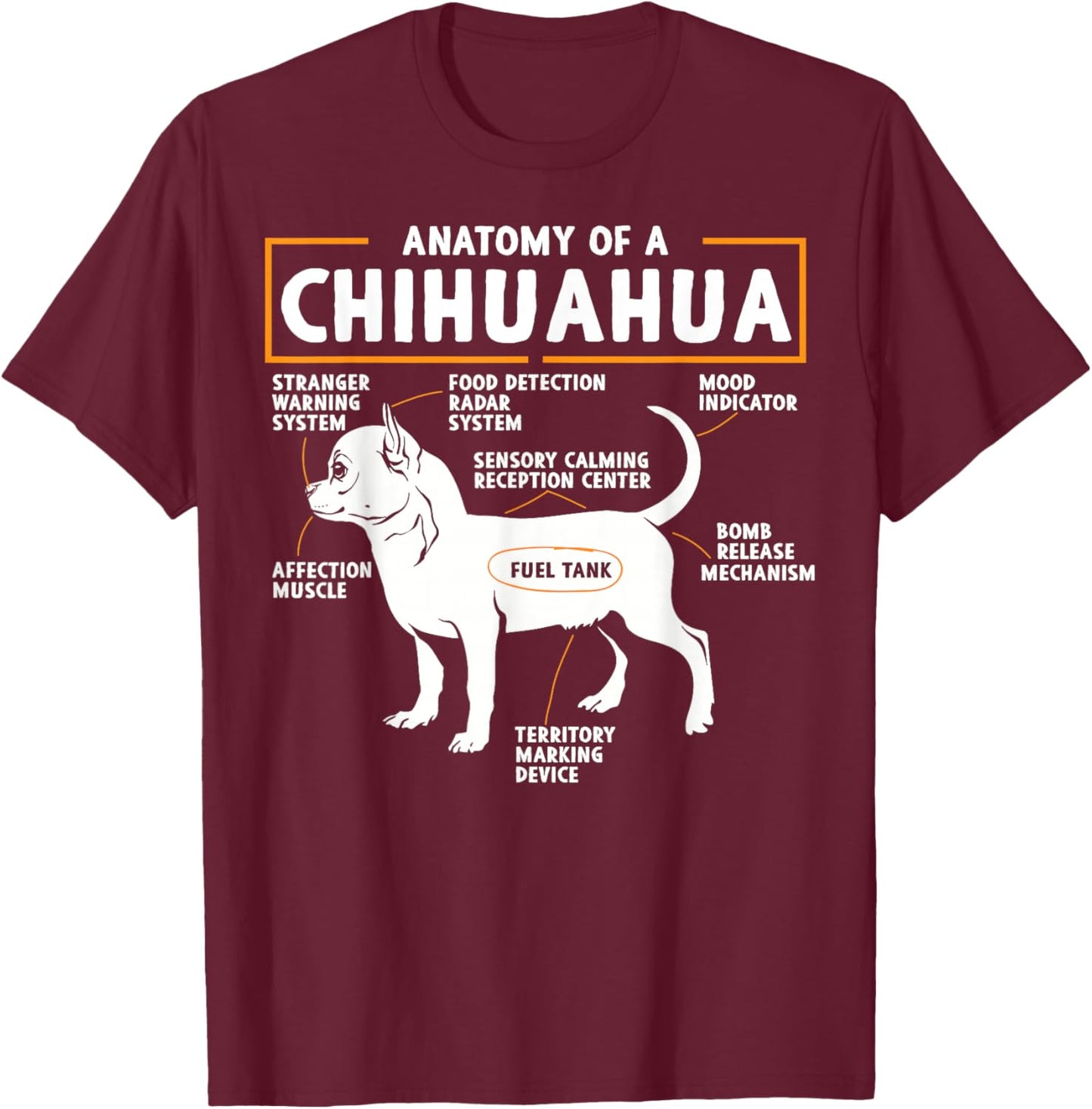Anatomy of a Chihuahua - Chihuahua Dog T-Shirt - T-Shirt | Maroon