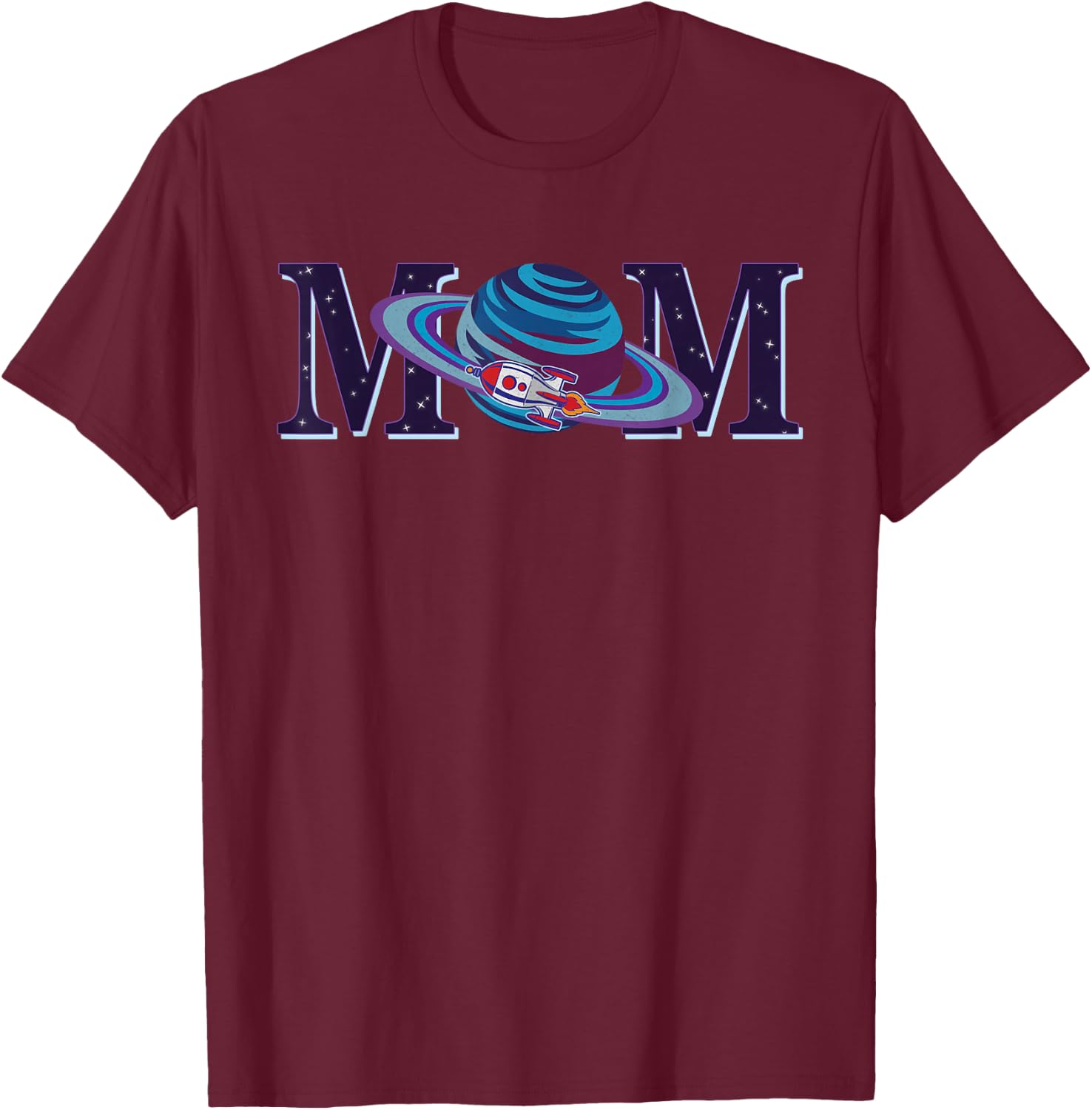 Space Mom Family Matching Dad Space Birthday Theme Party T-Shirt - T-Shirt | Maroon