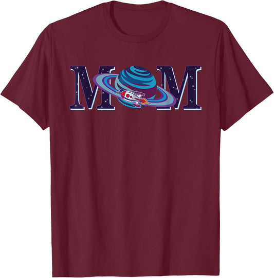 Space Mom Family Matching Dad Space Birthday Theme Party T-Shirt - T-Shirt | Maroon