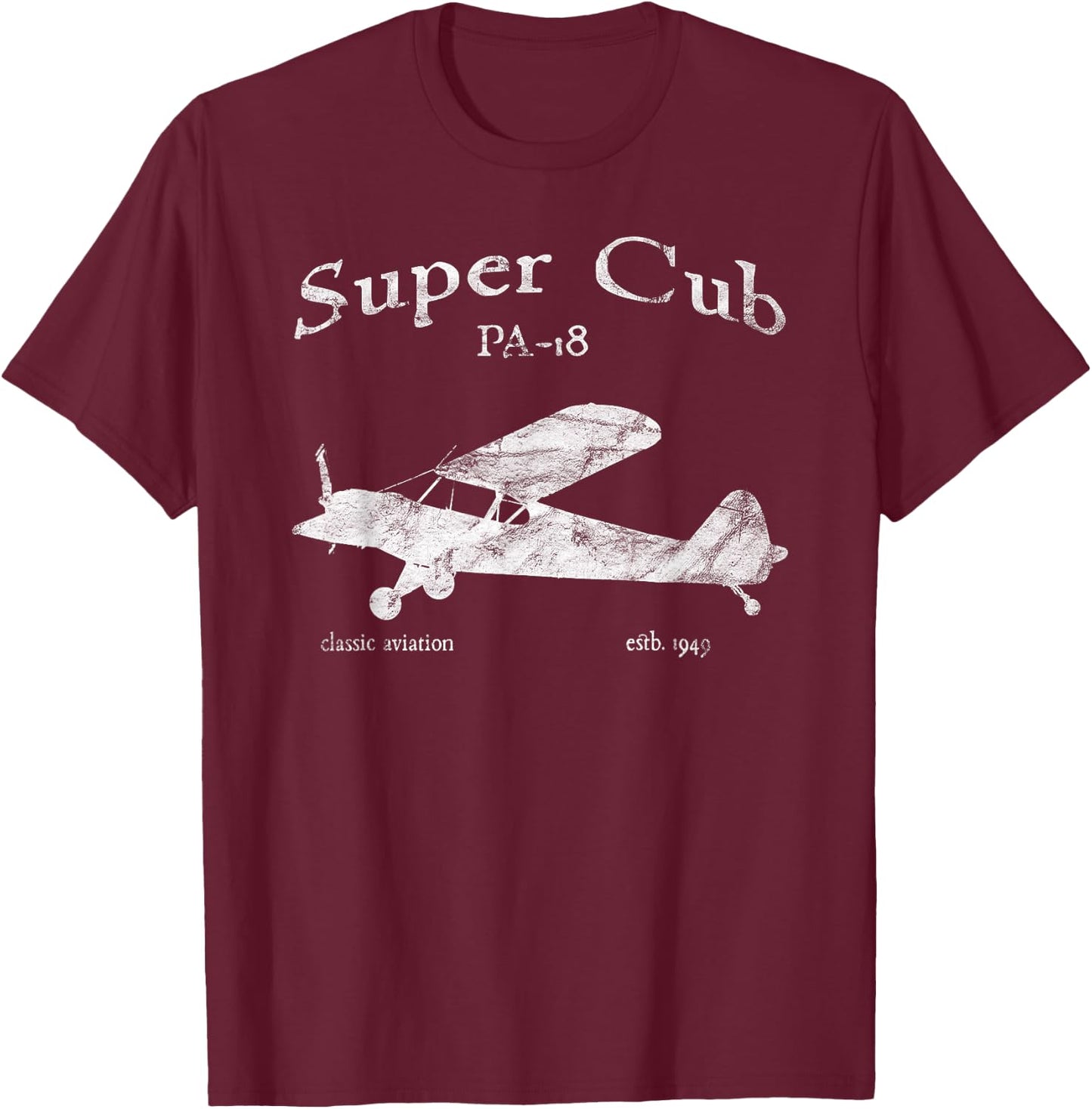 PA-18 Cub Airplane Classic Vintage Aviation Private PIlot T-Shirt - T-Shirt | Maroon