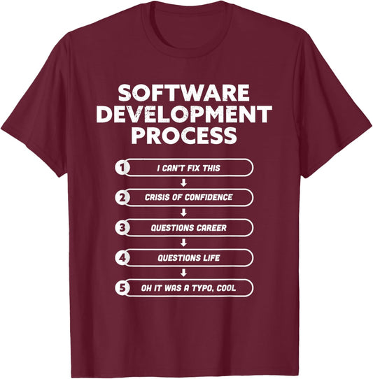 Software Development Process Funny Programming Gift T-Shirt - T-Shirt | Maroon