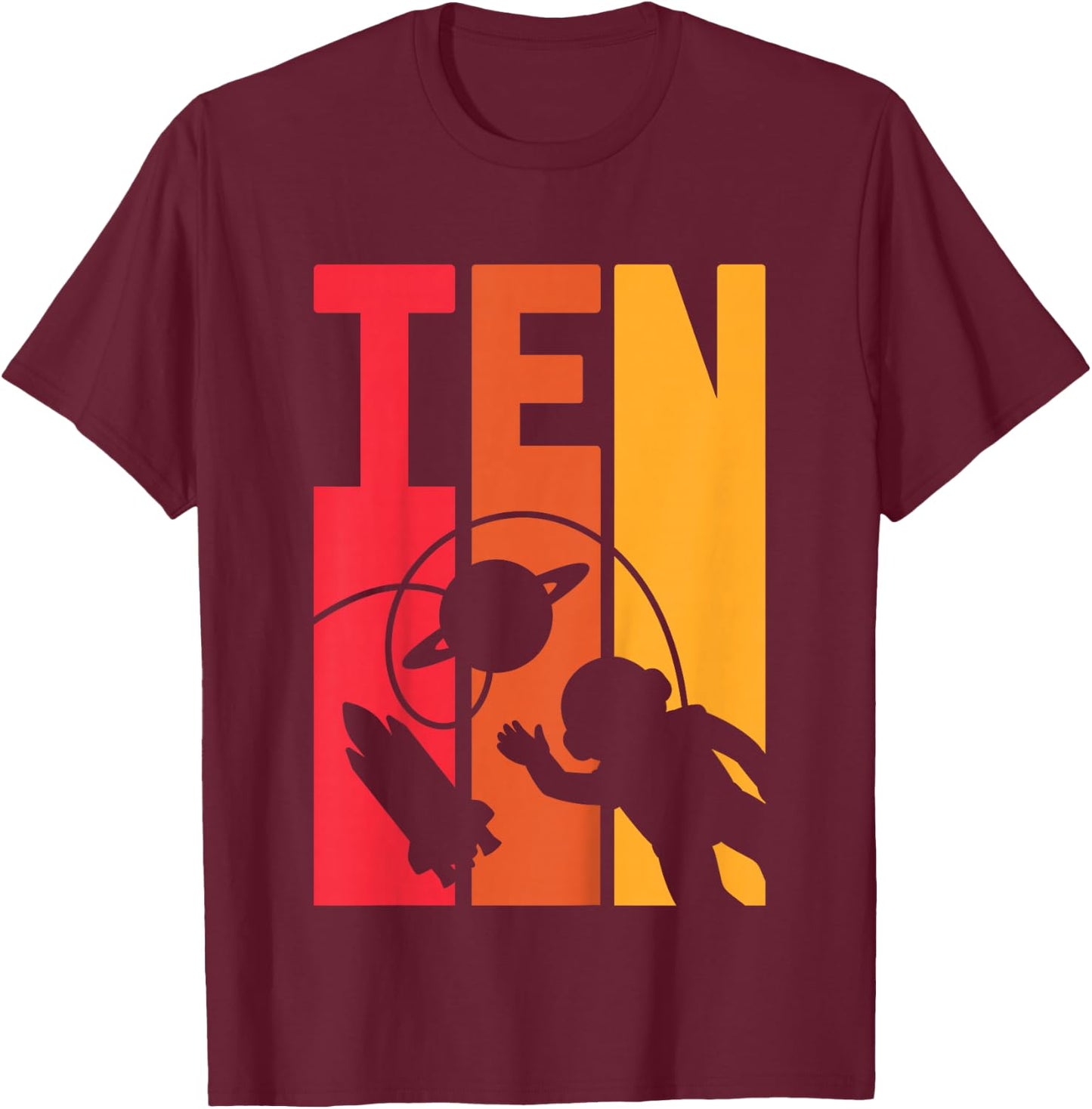 Kids 10 Years Old Birthday Retro Boy Astronaut Space 10th B-Day T-Shirt - T-Shirt | Maroon