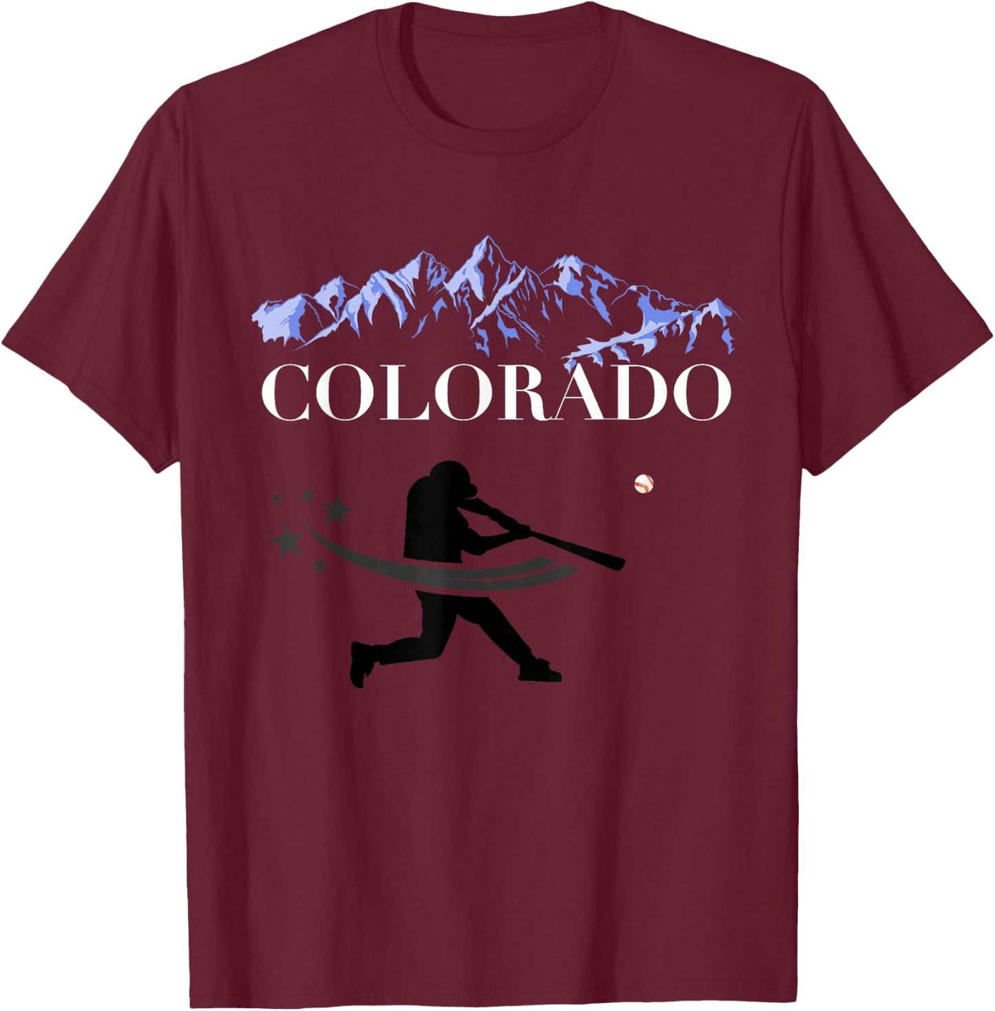 Colorado Rocky Mountain Baseball Player Design T-Shirt - T-Shirt | Maroon