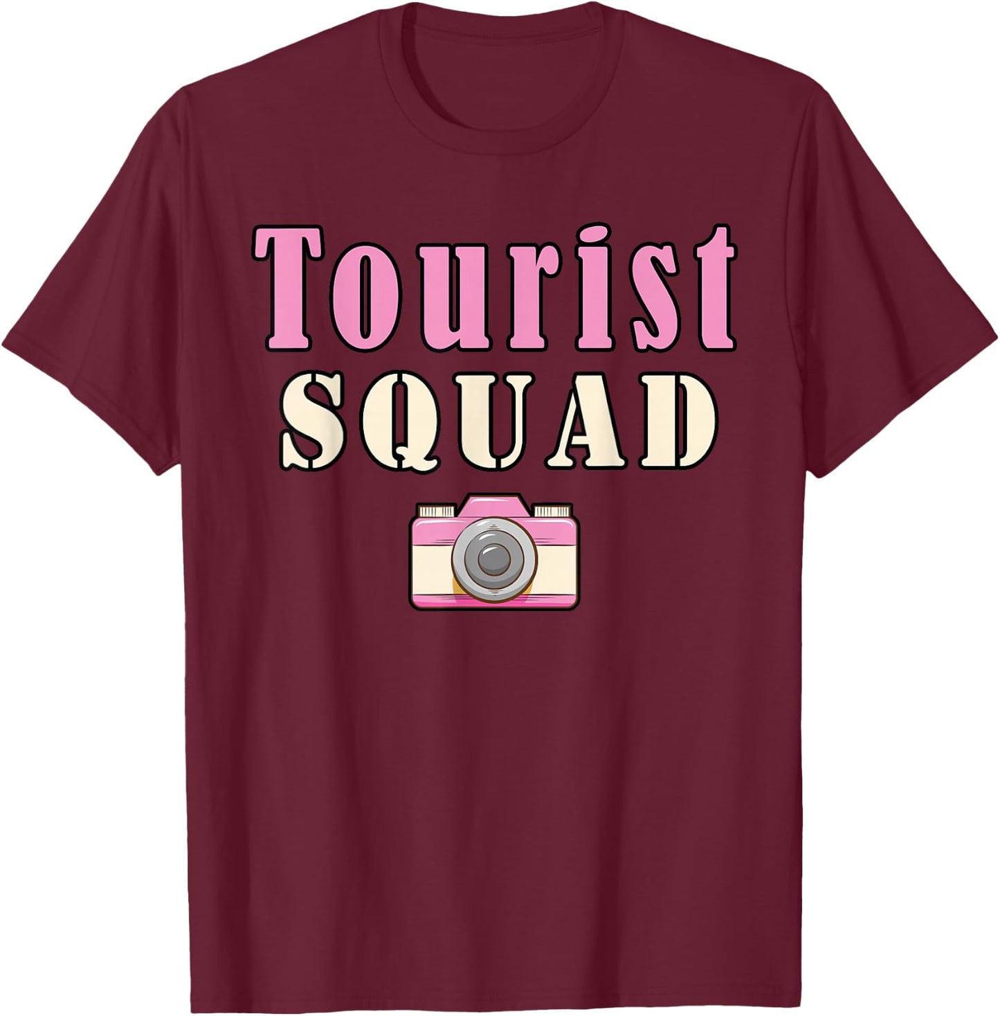 Tourist Squad Camera Girl Souvenir Vacation Travel Retro T-Shirt - T-Shirt | Maroon