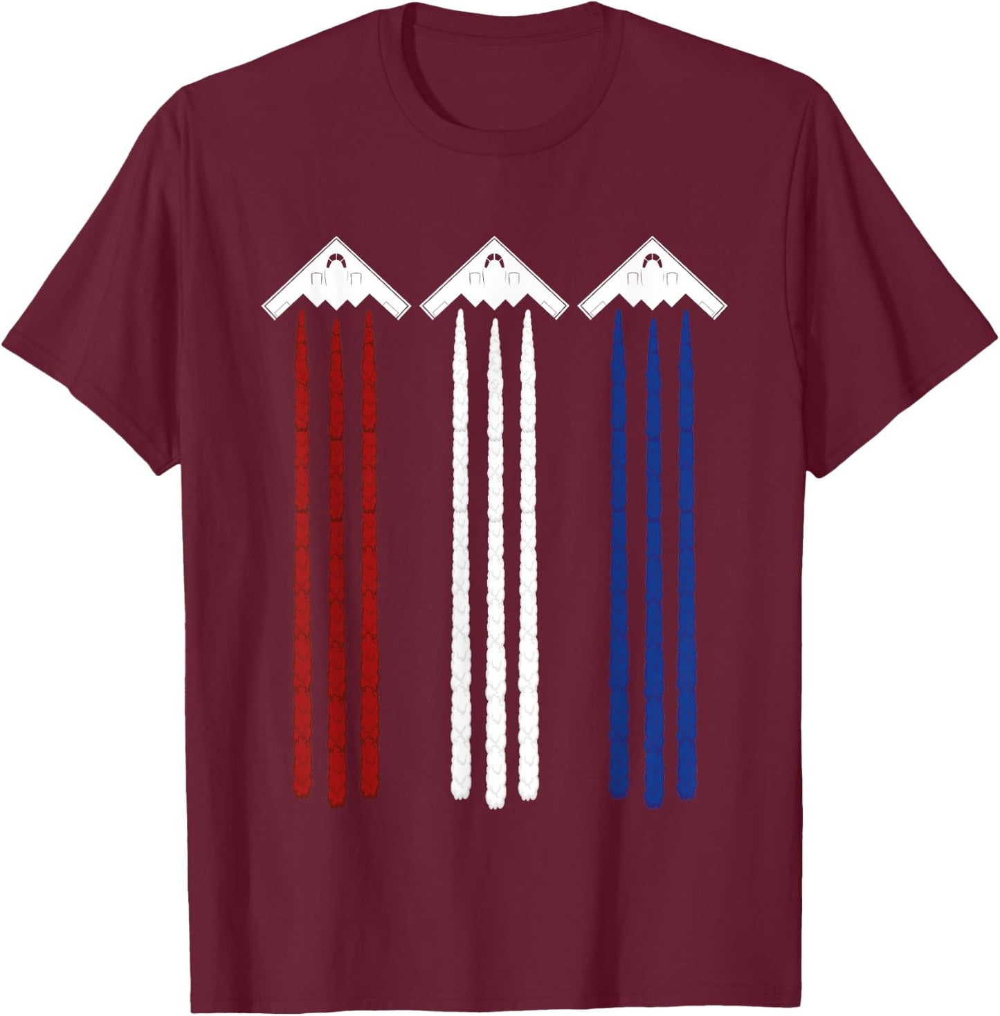 Jet Fighter & B-2 Spirit Bomber Patriotic Art 4th of July T-Shirt - T-Shirt | Maroon