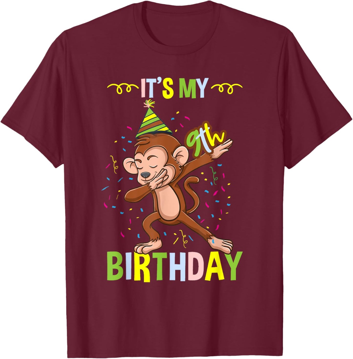 Its My 9th Birthday Monkey T-Shirt - T-Shirt | Maroon